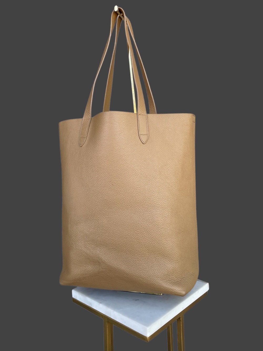 CUYANA Camel Tan Neutral Large Tall Structured Italian Leather Tote Bag